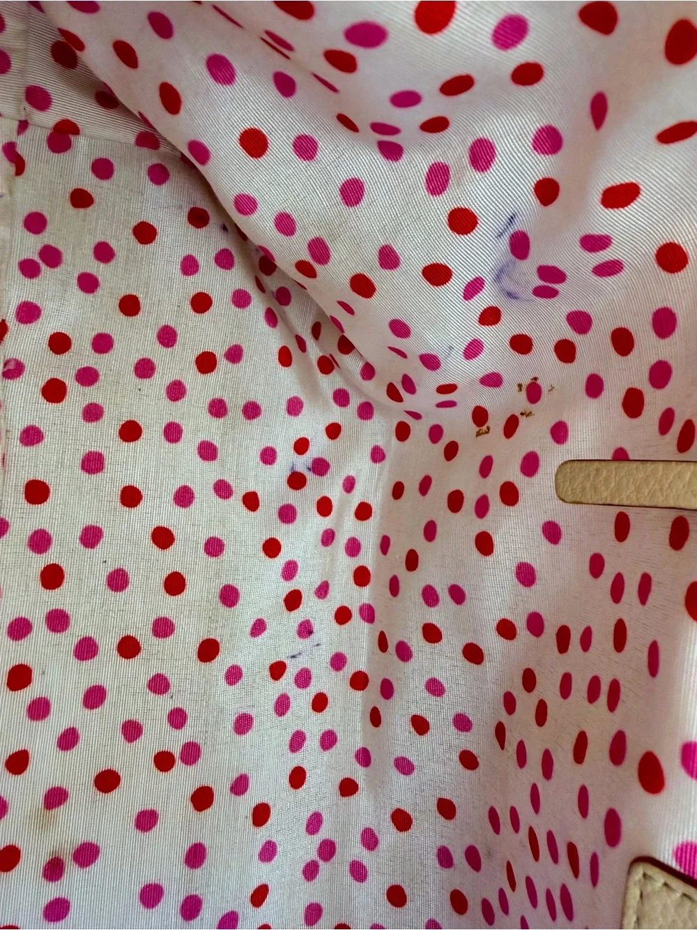 Y2K Kate Spade Large Dome Satchel Ivory Leather with Polka-dot interior